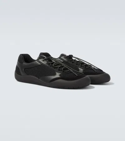 Prada Speedrock Leather And Mesh Fabric Sneakers In Black