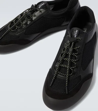 Prada Speedrock Leather And Mesh Fabric Sneakers In Black