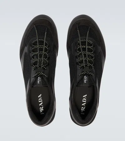 Prada Speedrock Leather And Mesh Fabric Sneakers In Black