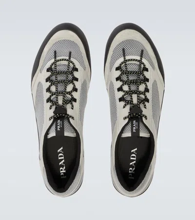 Prada Mesh Panel Sneakers Rubber Sole Design In Gray