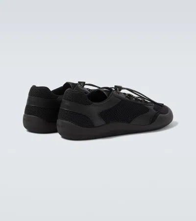 Prada Speedrock Leather And Mesh Fabric Sneakers In Black
