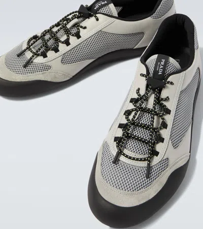 Prada Mesh Panel Sneakers Rubber Sole Design In Gray