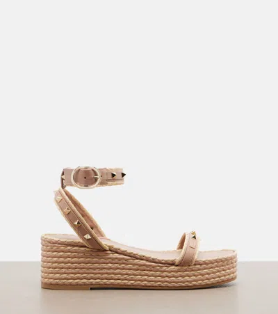 Valentino Garavani Rockstud Flatform Sandal In Calfskin 45mm Woman Rose Cannelle 39 In Multi