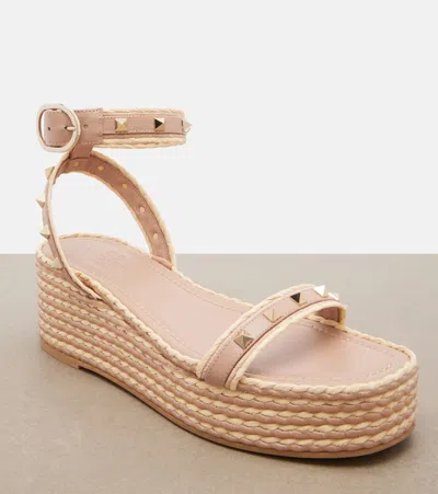 Valentino Garavani Rockstud Flatform Sandal In Calfskin 45mm Woman Rose Cannelle 39 In Multi