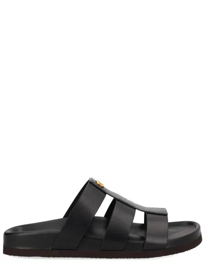 Valentino Studshield Calfskin Slides In Black