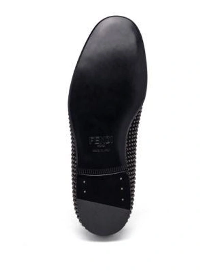 Shop Fendi Monster Studded Leather Slippers In Black