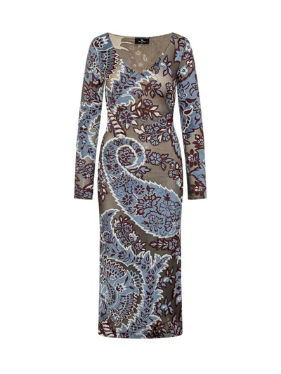 Etro Multicolor Long Dress With All-over Paisley Motiv In Multi