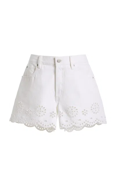Frame Womens White The Eyelet Embroidered-hem Denim Shorts