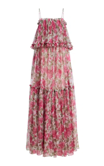 Chloé Chloe Floral Print Ruffled Silk-chiffon Maxi Dress In Red