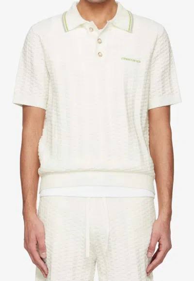 Casablanca Tennis Boucle Polo Shirt In White