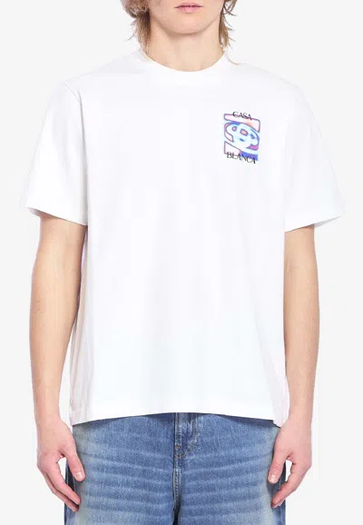 Casablanca Men White Crewneck T-shirt With Logo Detail On The Front And Maxi Logo On The Rear In Cot