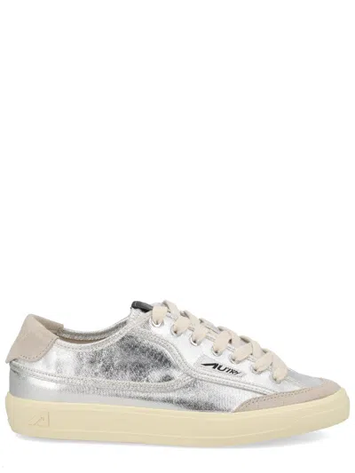 Autry Windscape Low Silver Canvas Suede Cow Leather Rubber Sneakers In Gray