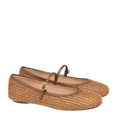 Gianvito Rossi Metal Detail Pointed Toe Woven Texture Ballerina In Brown
