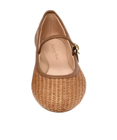 Gianvito Rossi Metal Detail Pointed Toe Woven Texture Ballerina In Brown