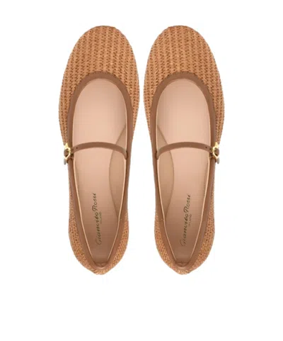 Gianvito Rossi Metal Detail Pointed Toe Woven Texture Ballerina In Brown
