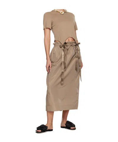 Simone Rocha Tan Bow Tail Easy T-shirt In Brown