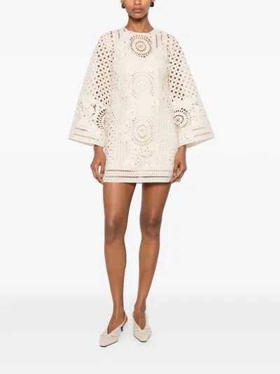 Zimmermann Indra Broderie Anglaise Cotton Mini Dress In Neutral