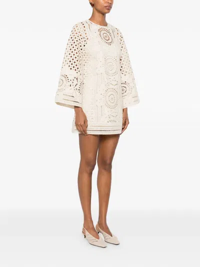 Zimmermann Indra Broderie Anglaise Cotton Mini Dress In Neutral