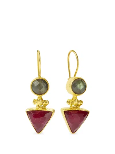 Ottoman Hands Hydra Labradorite And Ruby Drop Earrings In Multi