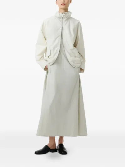 Studio Nicholson Drawstring Collar Zip Jacket Long Sleeves In White