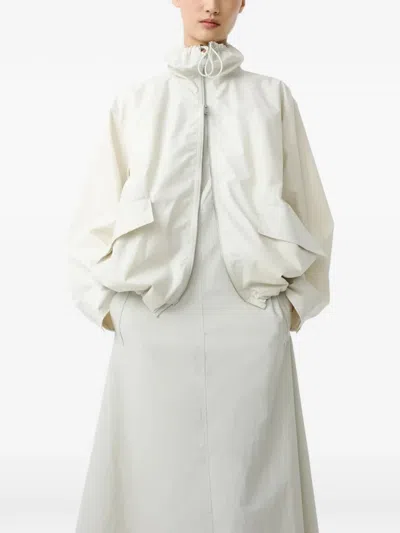 Studio Nicholson Drawstring Collar Zip Jacket Long Sleeves In White
