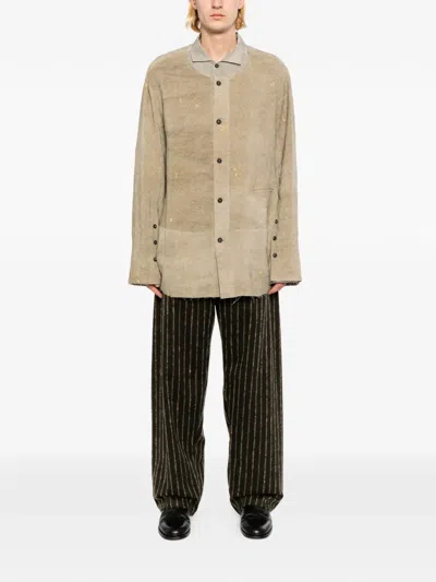 Ziggy Chen Patchwork Collarless Shirt In Neutral