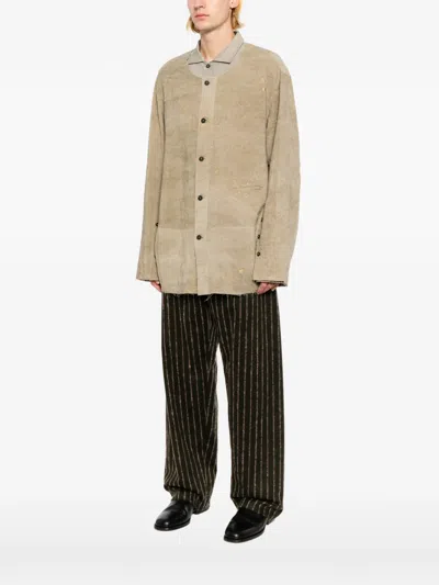 Ziggy Chen Patchwork Collarless Shirt In Neutral