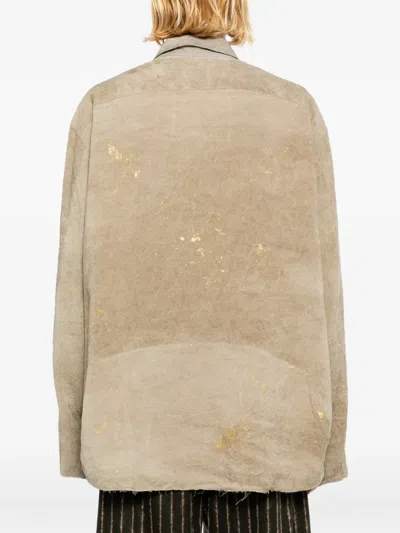 Ziggy Chen Patchwork Collarless Shirt In Neutral