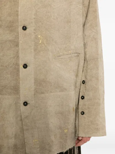 Ziggy Chen Patchwork Collarless Shirt In Neutral