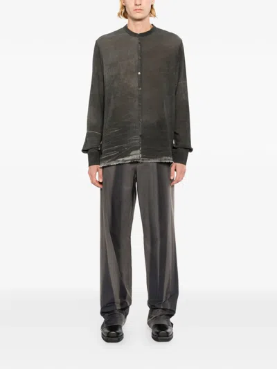 Label Under Construction Distressed-effect Band-collar Shirt In Gray