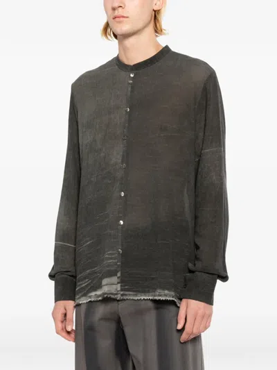 Label Under Construction Distressed-effect Band-collar Shirt In Gray