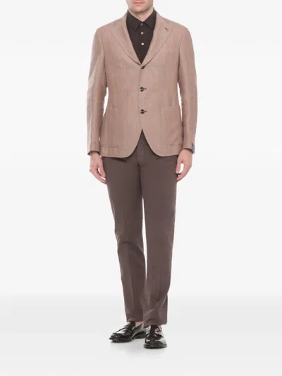 Latorre Herringbone-pattern Blazer In Brown