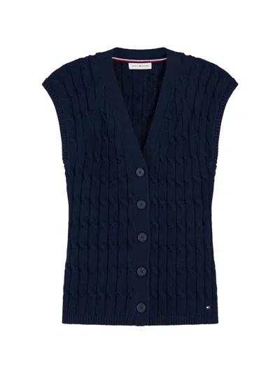 Tommy Hilfiger Cable-knit Sleeveless Cardigan In Blue