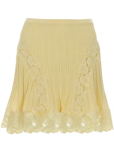 Self-portrait Chic Pointelle Knit Mini Skirt In Yellow