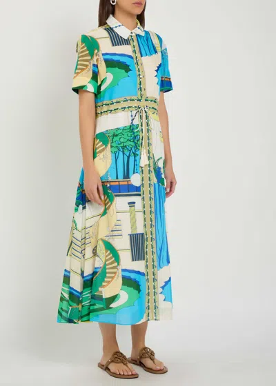 Tory Burch Printed Silk And Cotton-blend Midi Shirt Dress In Multi