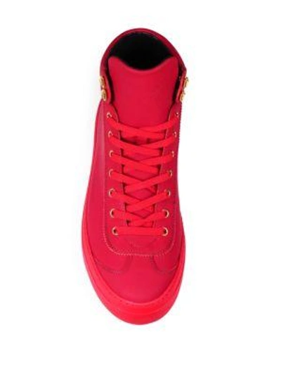 Shop Jimmy Choo Leather High-top Sneakers In Russian Red