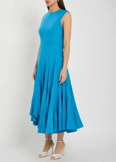 Tory Burch Flared Cotton And Silk-blend Midi Dress In Blue