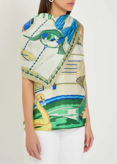 Tory Burch Printed Scarf-effect Silk Top In Multi