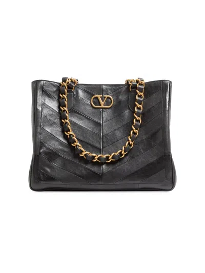 Valentino Garavani  Garavani Laseine Shopping Bag In Nappa Leather With A Chevron Pattern W In Neutral