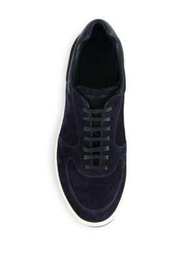Shop Giorgio Armani Suede & Leather Lace-up Sneakers In Blue