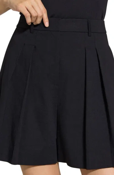 Theory Fluid Linen Blend Pleated Shorts In Black