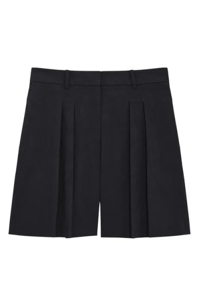 Theory Fluid Linen Blend Pleated Shorts In Black