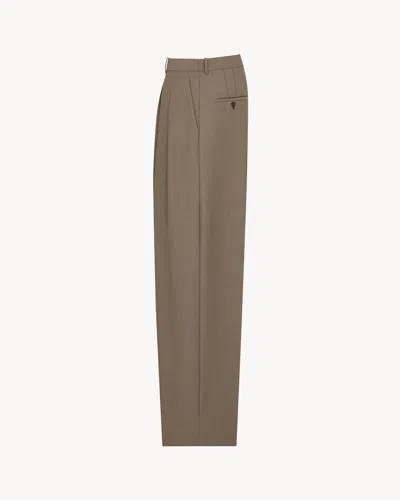 Saint Laurent Wide-leg Tailored Pants In Caviar Wool In Multi