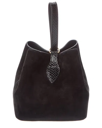 Celine Amber Suede & Python-embossed Leather Bucket Bag In Brown