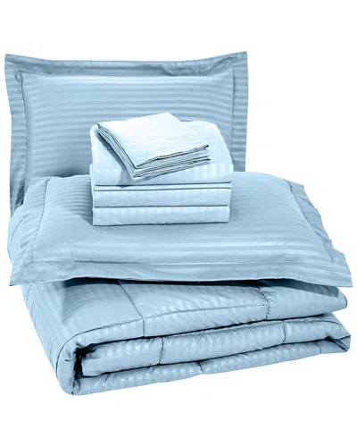 Luxury Home 8pc Dobby Stripe Comforter Set In Blue