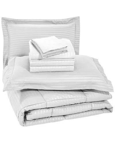 Luxury Home 8pc Dobby Stripe Comforter Set In White