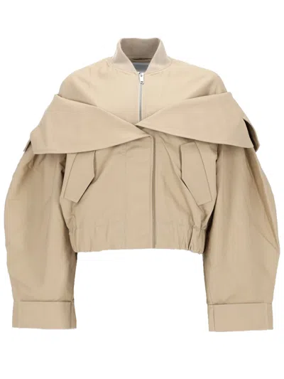 Ganni Coat Elasticated Hem Oversized Collar Pockets In Neutral