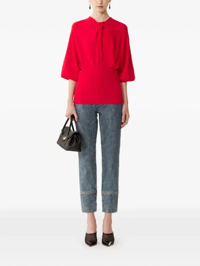 Lanvin Draped Three-quarter-sleeve Sweater In Red