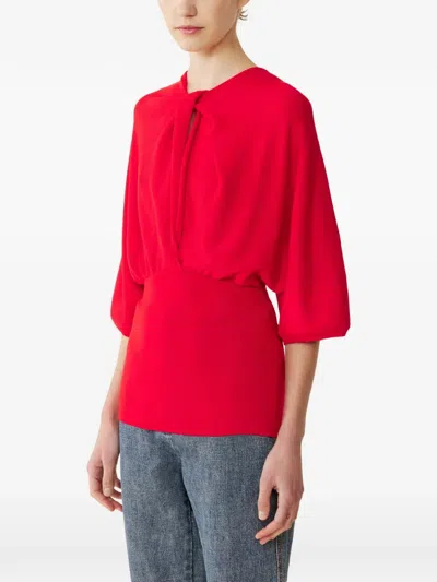 Lanvin Draped Three-quarter-sleeve Sweater In Red
