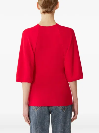 Lanvin Draped Three-quarter-sleeve Sweater In Red